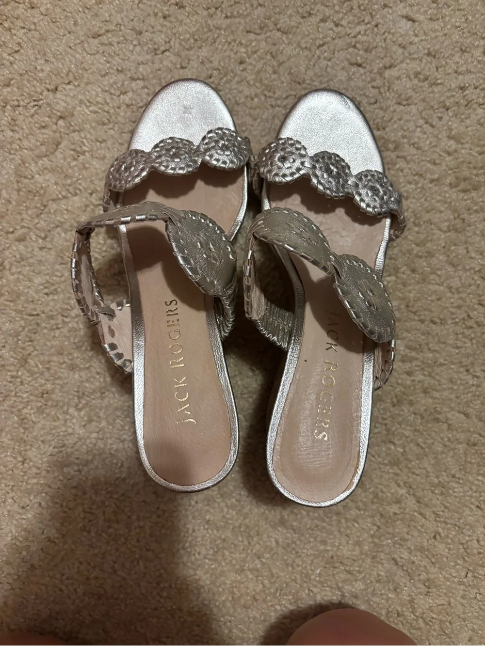Jack Rogers Platinum Braided Medallion Wedge Mules